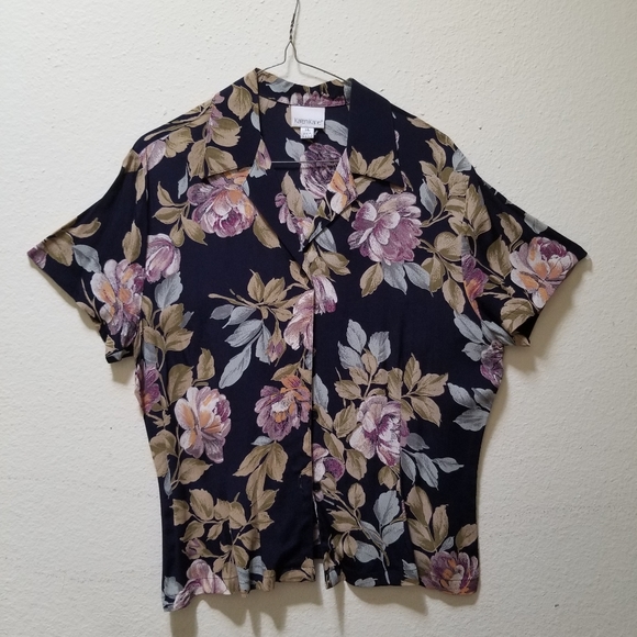 Karen Kane Tops - Karen Kane, floral blouse,size 14, navy blue
